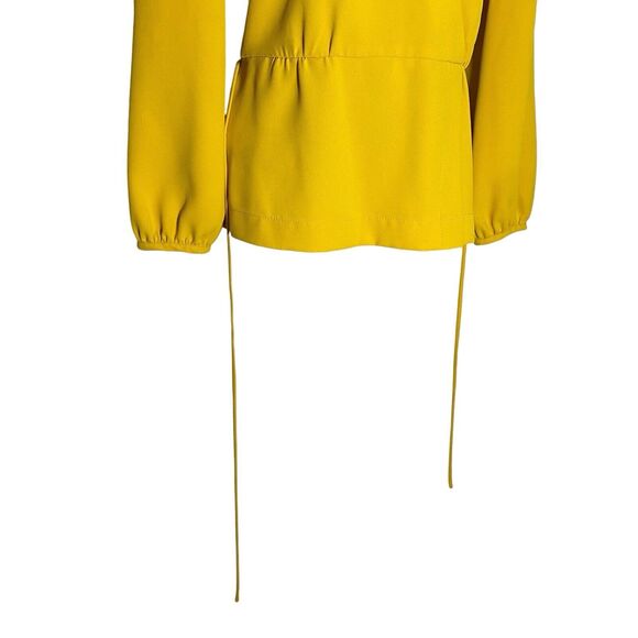J Crew Top Women 2 Yellow Faux Wrap Draped Crepe V-Neck Long Sleeve Shirt Preppy - Picture 8 of 11